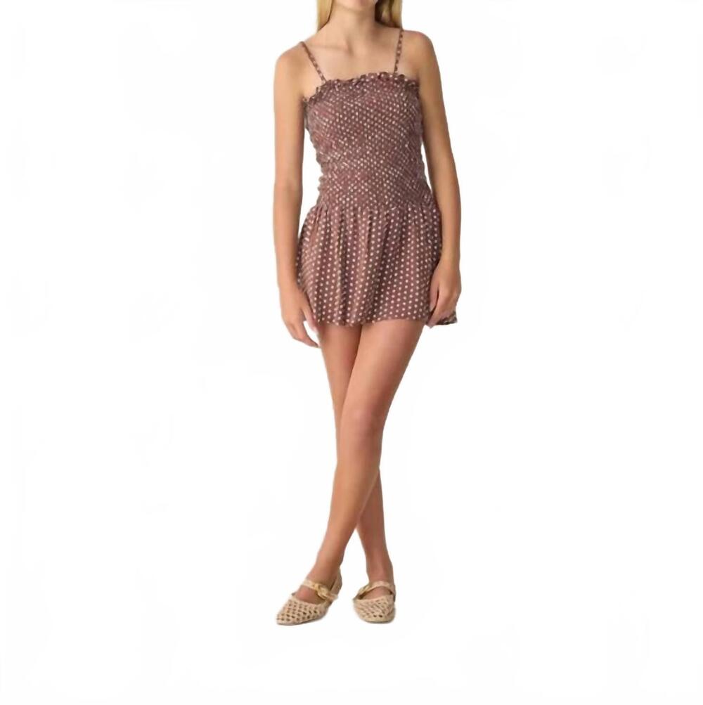 NEW RYLEE + CRU teen daria mini dress in chocolate polka dot